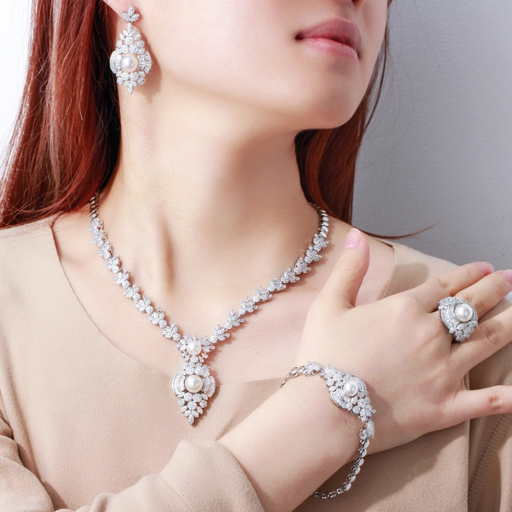 Women's Copper Cubic Zirconia Classic Bridal Wedding Jewelry Sets