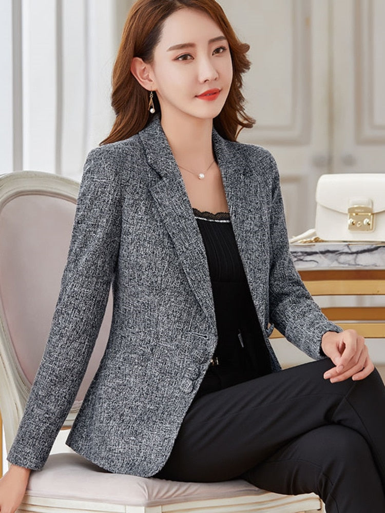 Women's Cotton Notched Collar Full Sleeve Single Breasted Blazers