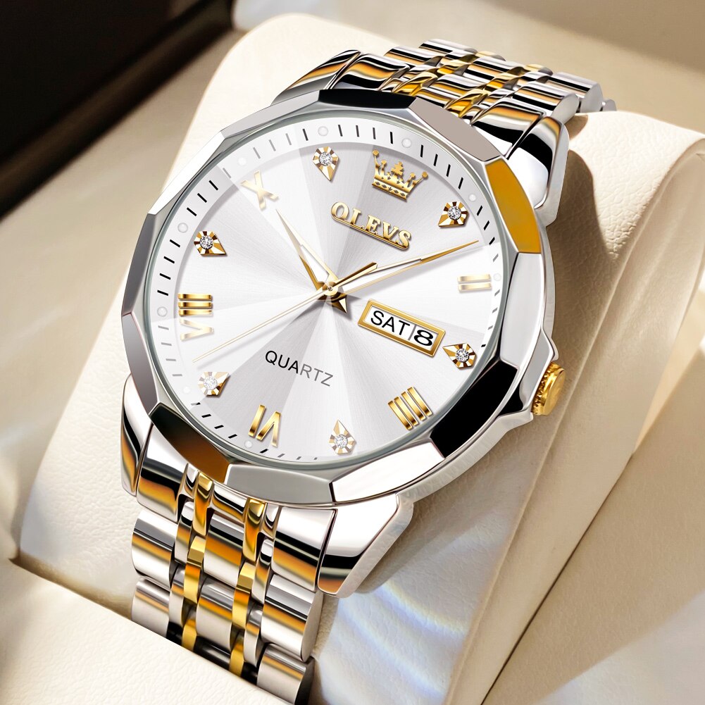 Men's Stainless Steel Folding Clasp Waterproof Quartz Watches