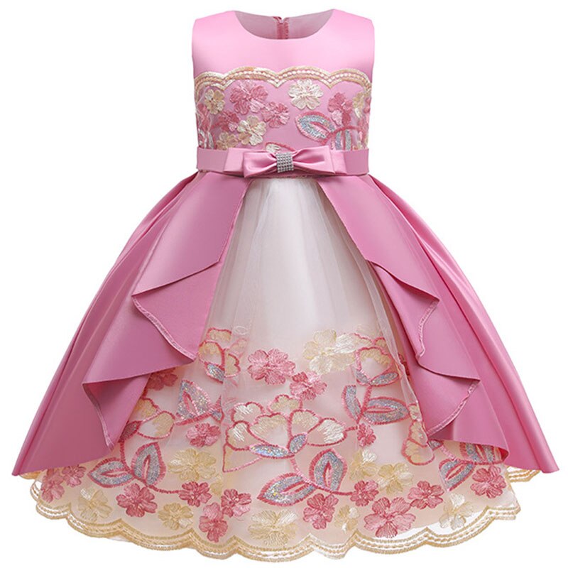 Kid's Cotton Sleeveless Knee-Length Floral Embroidery Dress