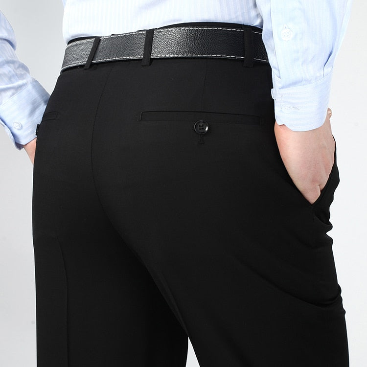 Men's Polyester Zipper Fly Closure Slim Fit Plain Classic Pant