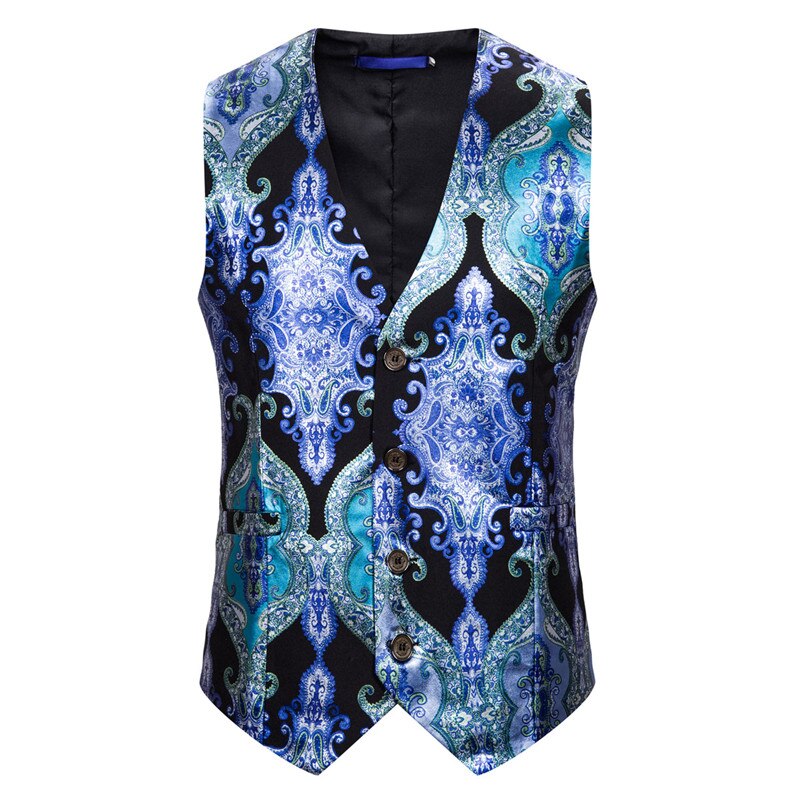 Men's V-Neck Sleeveless Floral Single Breasted Formal Vests