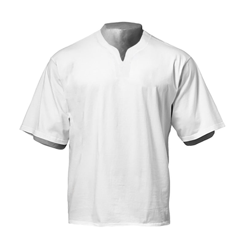 Men's V-Neck Short Sleeve Quick Dry Compression Gym Wear T-Shirt