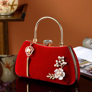 Women's Velvet Hasp Closure Floral Pattern Elegant Handbags