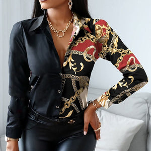 Women's Polyester Turn-Down Collar Full Sleeves Casual Blouses