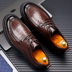 Men's Leather Round Toe Lace-Up Closure Plain Formal Wear Shoes