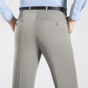 Men's Polyester Zipper Fly Closure Slim Fit Plain Formal Pants