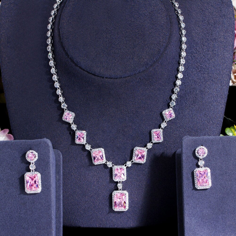 Women's Copper Cubic Zirconia Square Pattern Wedding Jewelry Set