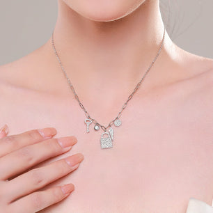 Women's 100% 925 Sterling Silver Zircon Wedding Charm Necklaces