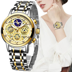 Women's Stainless Steel Round Shaped Waterproof Quartz Watch