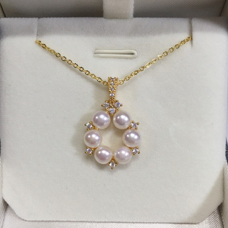 Women's Gold Filled Freshwater Pearl Trendy Round Necklaces