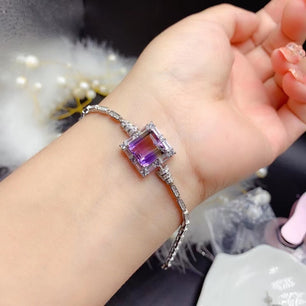 Women's 100% 925 Sterling Silver Natural Amethyst Party Bracelet