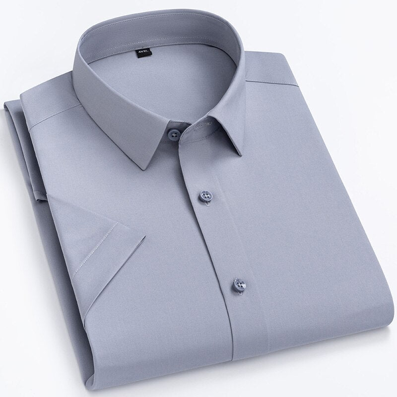 Men's 100% Cotton Short Sleeves Solid Pattern Formal Shirt