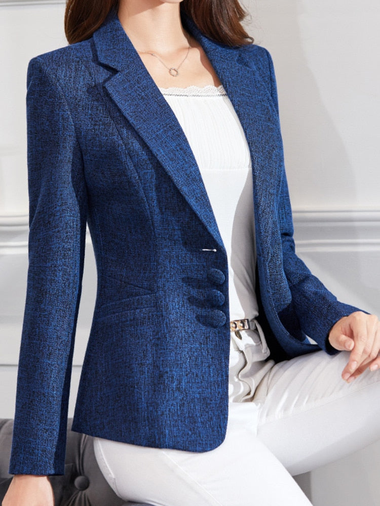 Women's Cotton Notched Collar Full Sleeve Single Breasted Blazers