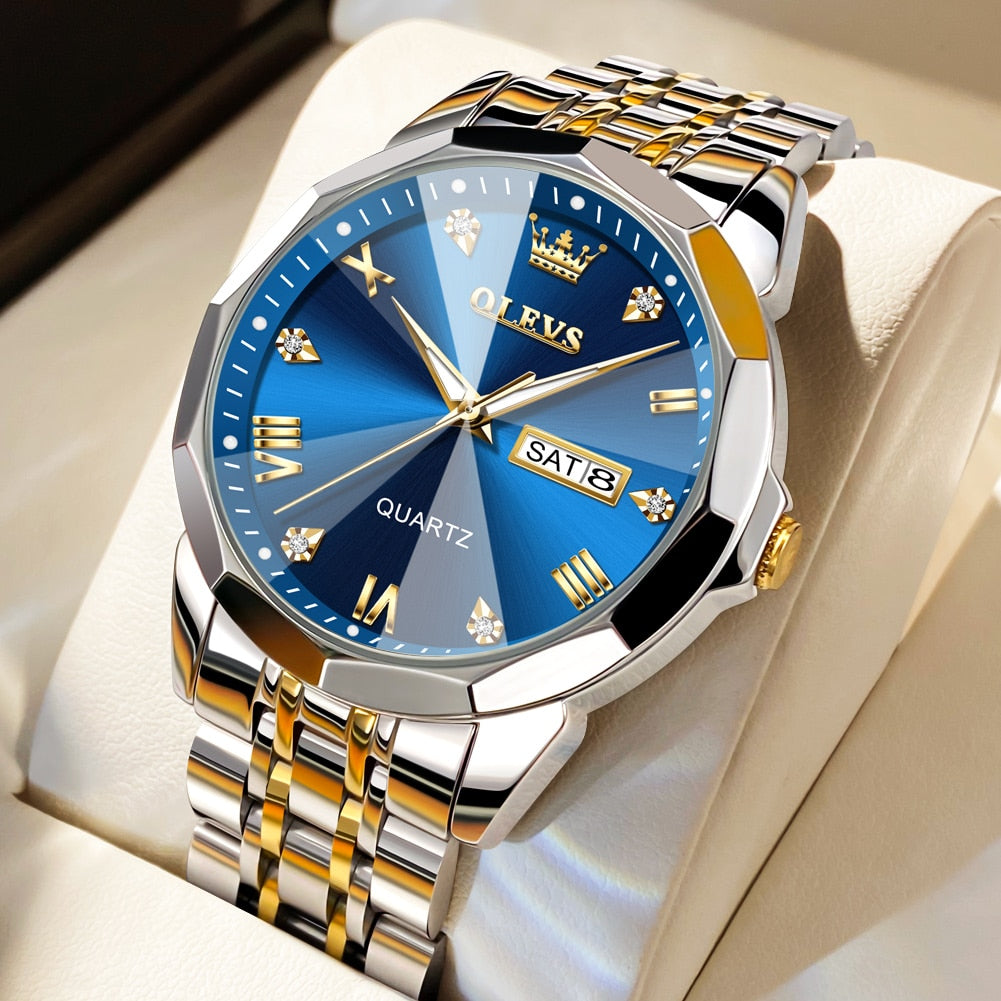 Men's Stainless Steel Folding Clasp Waterproof Quartz Watches