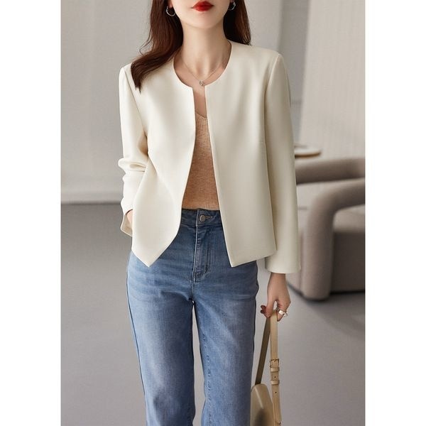 Women's O-Neck Cotton Full Sleeve Casual Wear Plain Blazers