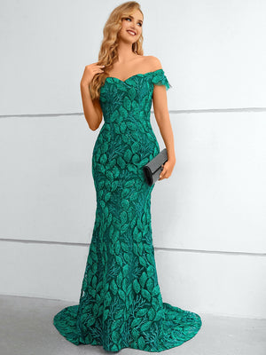 Women's V-Neck Polyester Off-Shoulder Formal Long Evening Dress