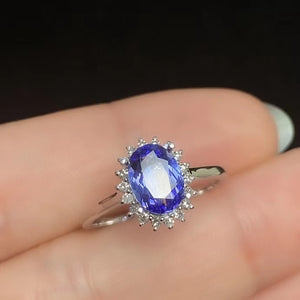 Women's Silver Natural Tanzanite Prong Setting Engagement Ring