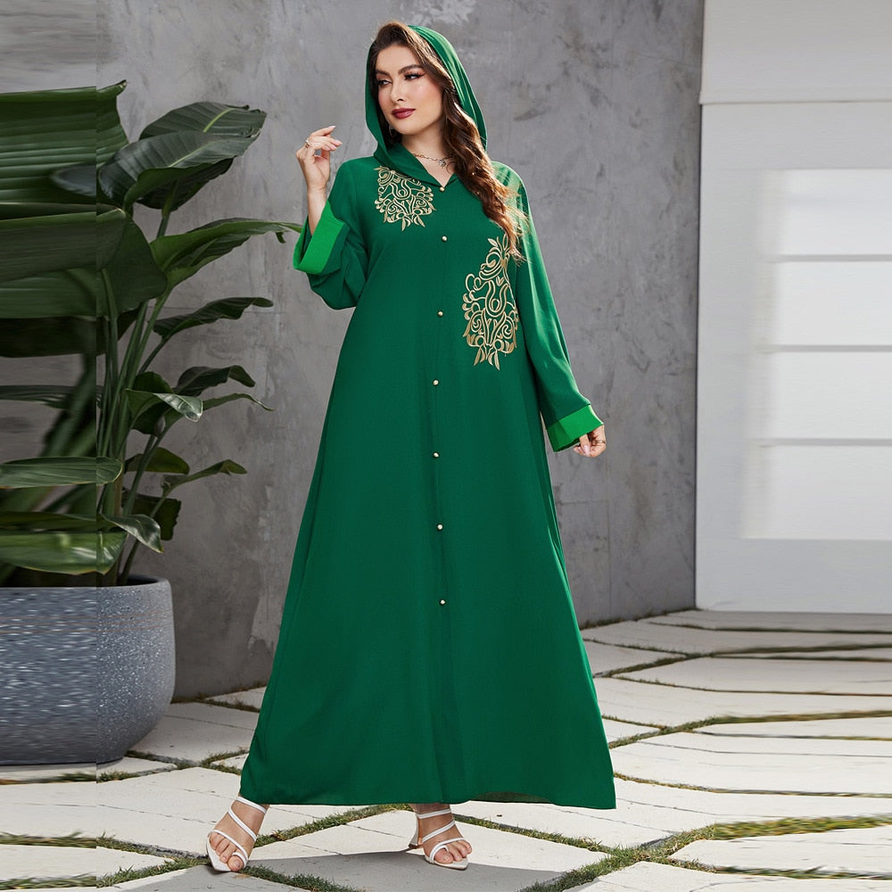 Women's Arabian V-Neck Polyester Full Sleeve Embroidered Dresses