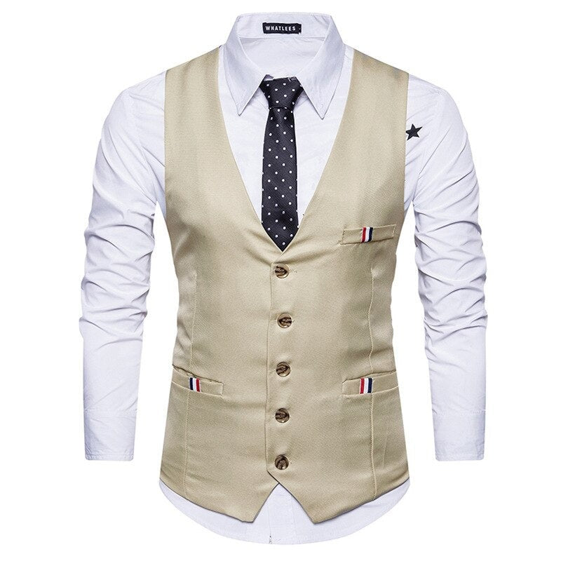 Men's Polyester V-Neck Single Breasted Formal Wear Suit Vest