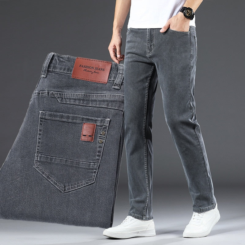 Men's Mid Waist Zipper Fly Closure Plain Pattern Denim Pants