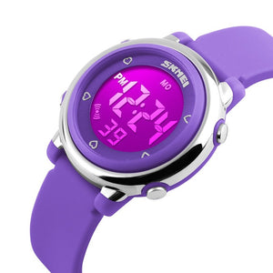 Kid's Alloy Case Buckle Clasp Digital Waterproof Round Watches