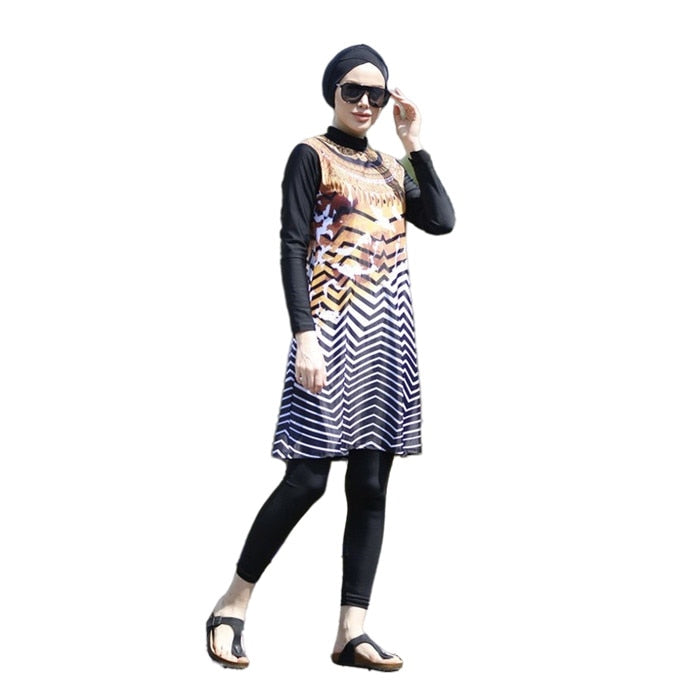 Women's Arabian Acrylic Full Sleeves Printed Modest Swimwear Dress