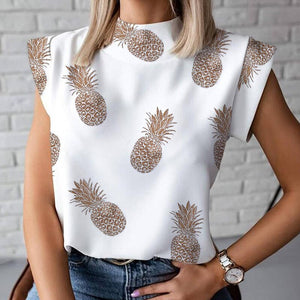 Women's O-Neck Polyester Short Sleeve Pullover Slim Print Blouses