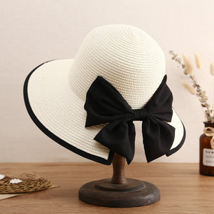 Women's Round Striped Bow Knot Pattern Beach Wear Cap