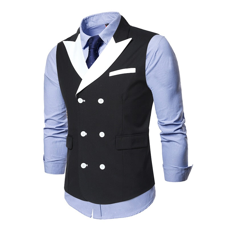 Men's Polyester Double Breasted Elegant Wedding Formal Suit Vest