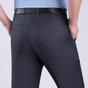 Men's Polyester Zipper Fly Closure Solid Pattern Formal Pants