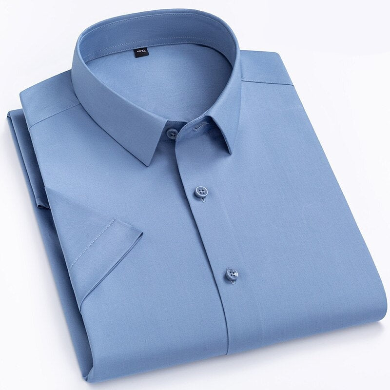 Men's 100% Cotton Short Sleeves Solid Pattern Formal Shirt