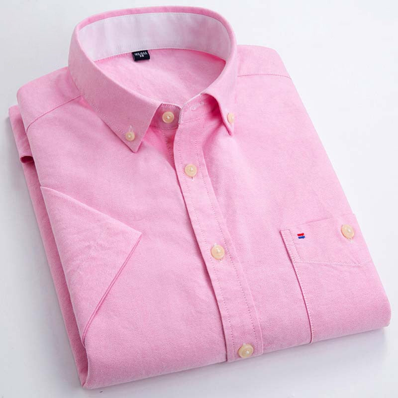 Men's Cotton Turndown Collar Short Sleeve Solid Formal Shirt