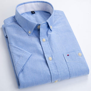 Men's Cotton Turndown Collar Short Sleeve Solid Formal Shirt