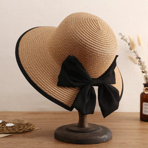 Women's Round Striped Bow Knot Pattern Beach Wear Cap