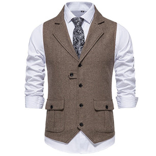 Men's Polyester Herringbone Tweed Gentleman Formal Suit Vest