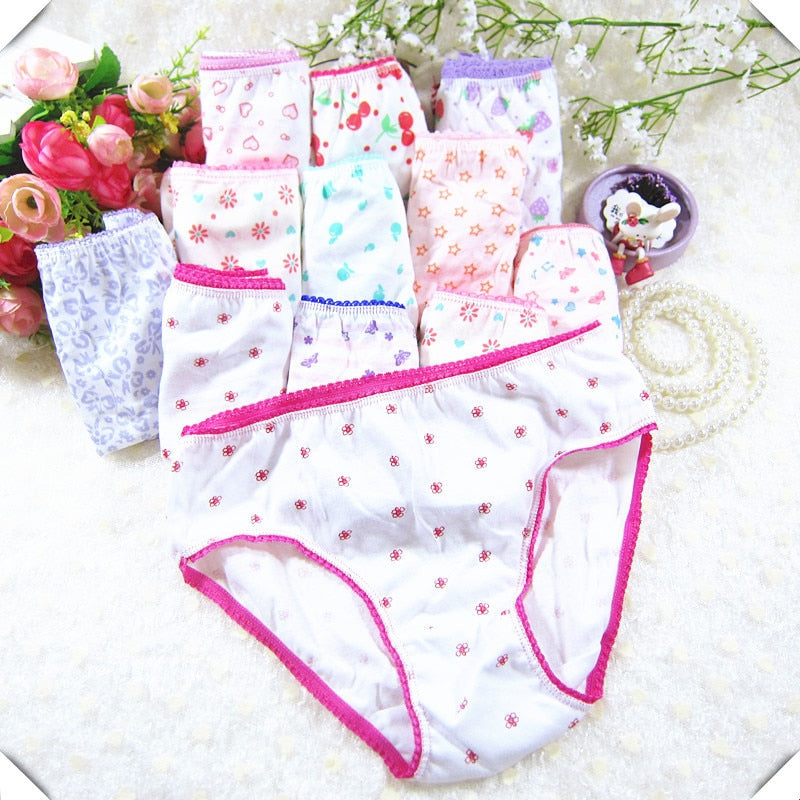 Kid's Girls 12Pcs Cotton Quick-Dry Printed Pattern Casual Panties