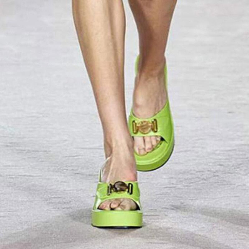 Women's Microfiber Thick High Heel Platform Solid Pattern Sandals