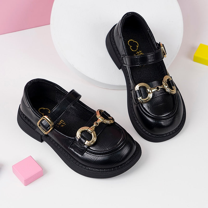 Kid's PU Round Toe Buckle Closure Solid Pattern Elegant Shoes