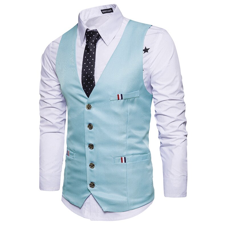 Men's Polyester V-Neck Single Breasted Formal Wear Suit Vest