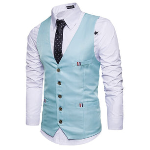 Men's Polyester V-Neck Single Breasted Formal Wear Suit Vest