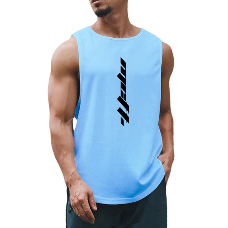 Men's Spandex Sleeveless Quick Dry Gym Wear Printed Pattern Shirt