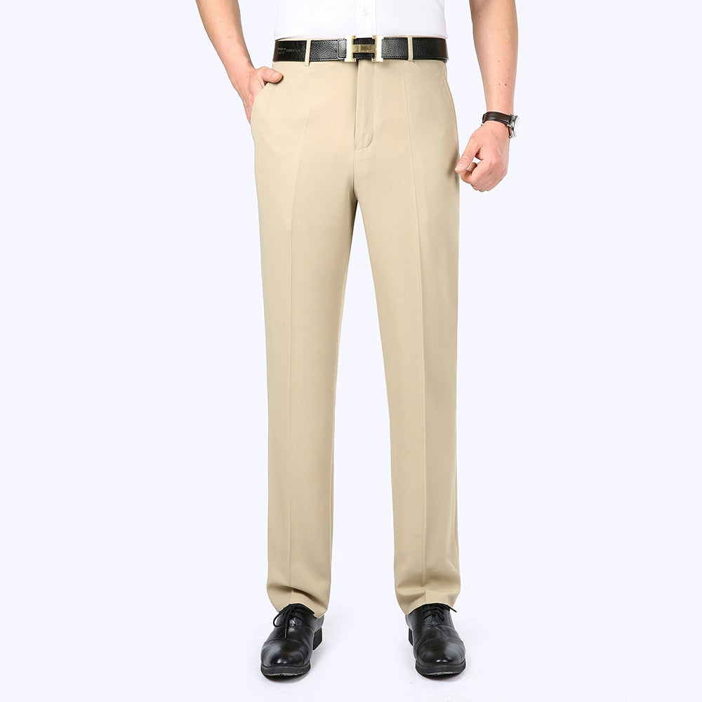 Men's Polyester Zipper Fly Closure Slim Fit Plain Formal Pants