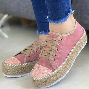 Women's PU Round Toe Lace-up Closure Breathable Casual Sneakers