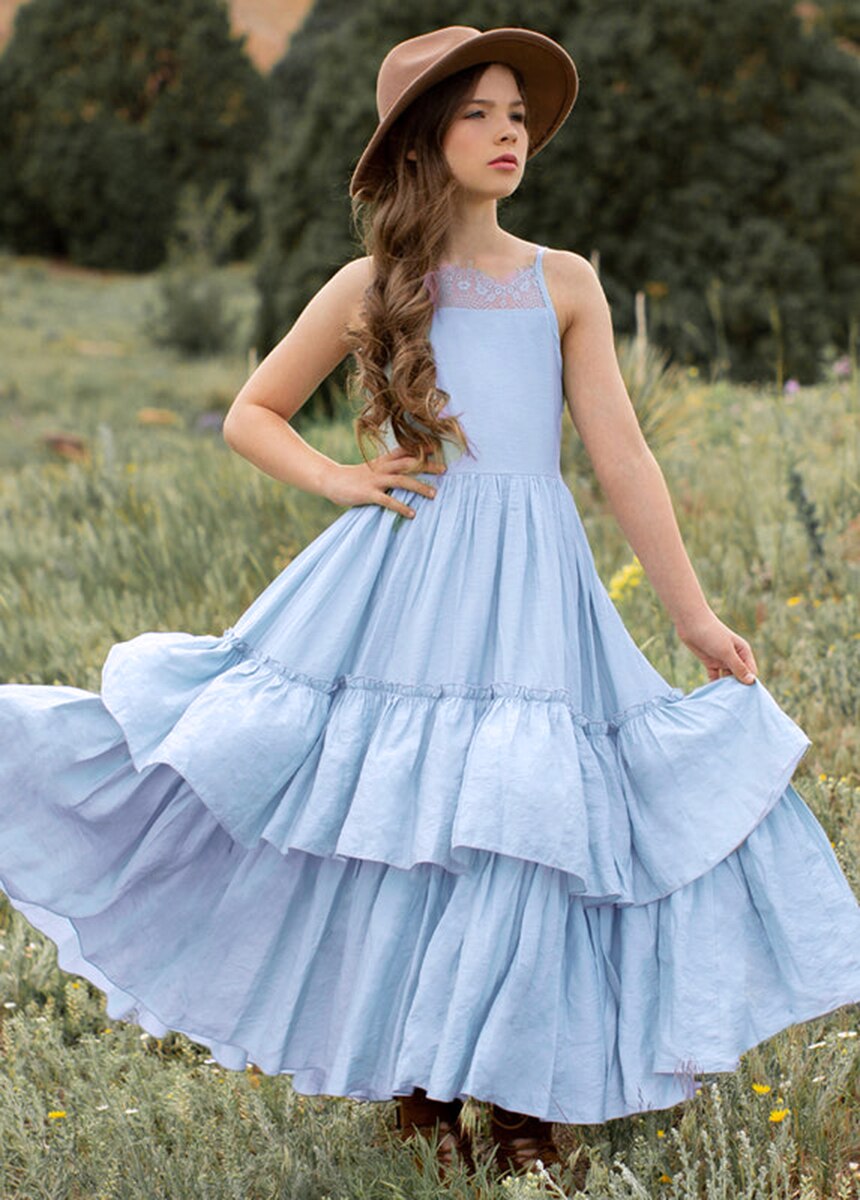 Kid's Cotton O-Neck Sleeveless Ruffle Wedding Party Dresses