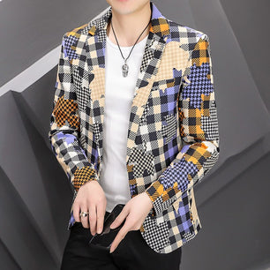 Men's Notched Collar Long Sleeve Printed Single Breasted Blazers