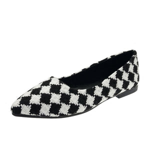 Women's Mesh Pointed Toe Slip On Closure Plaid Casual Shoes