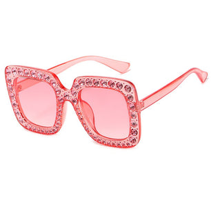 Kid's Plastic Frame Retro Rhinestone Oversized Square Sunglasses