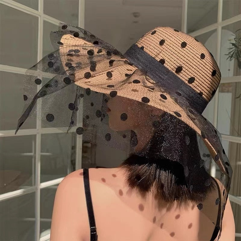 Women's Straw Sun Protection Floppy Dotted Pattern Glamorous Hats