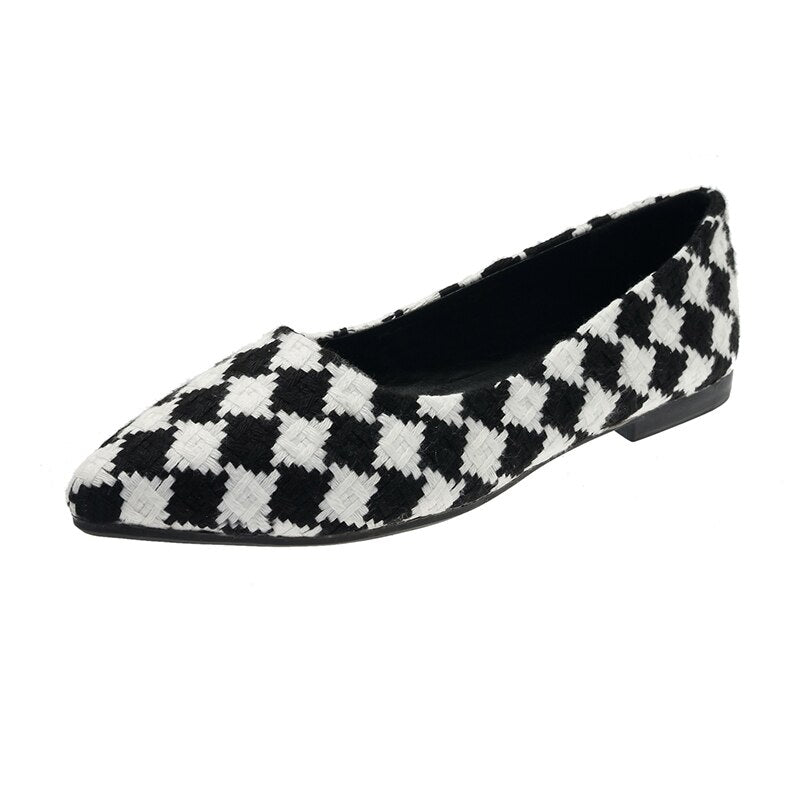 Women's Mesh Pointed Toe Slip On Closure Plaid Casual Shoes